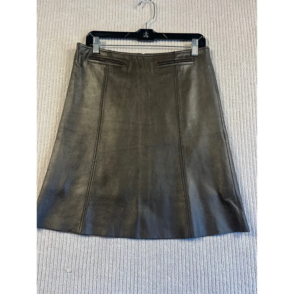 Vintage Karen Kane Leather Skirt Womens 4 Boho Y2K Dark Brown A-Line Lined